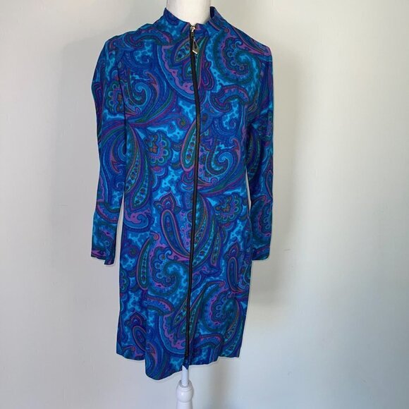 Young Tiffany Melbourne Dress Vintage Purple Turquoise Paisley Zipper Front - Picture 2 of 12